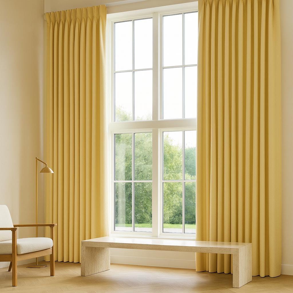 Pinch Pleat Linen Curtains, Buttercup Yellow (Custom Sizes, Blackout or Cotton) — image 4