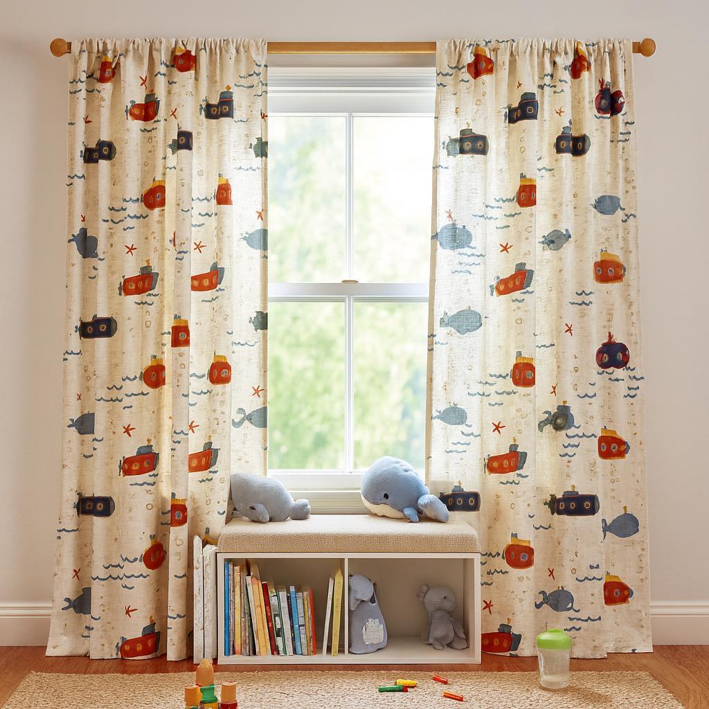 Submarine Linen Curtains, Kids Room Playful Print (Blackout or Light-Filtering) — image 4