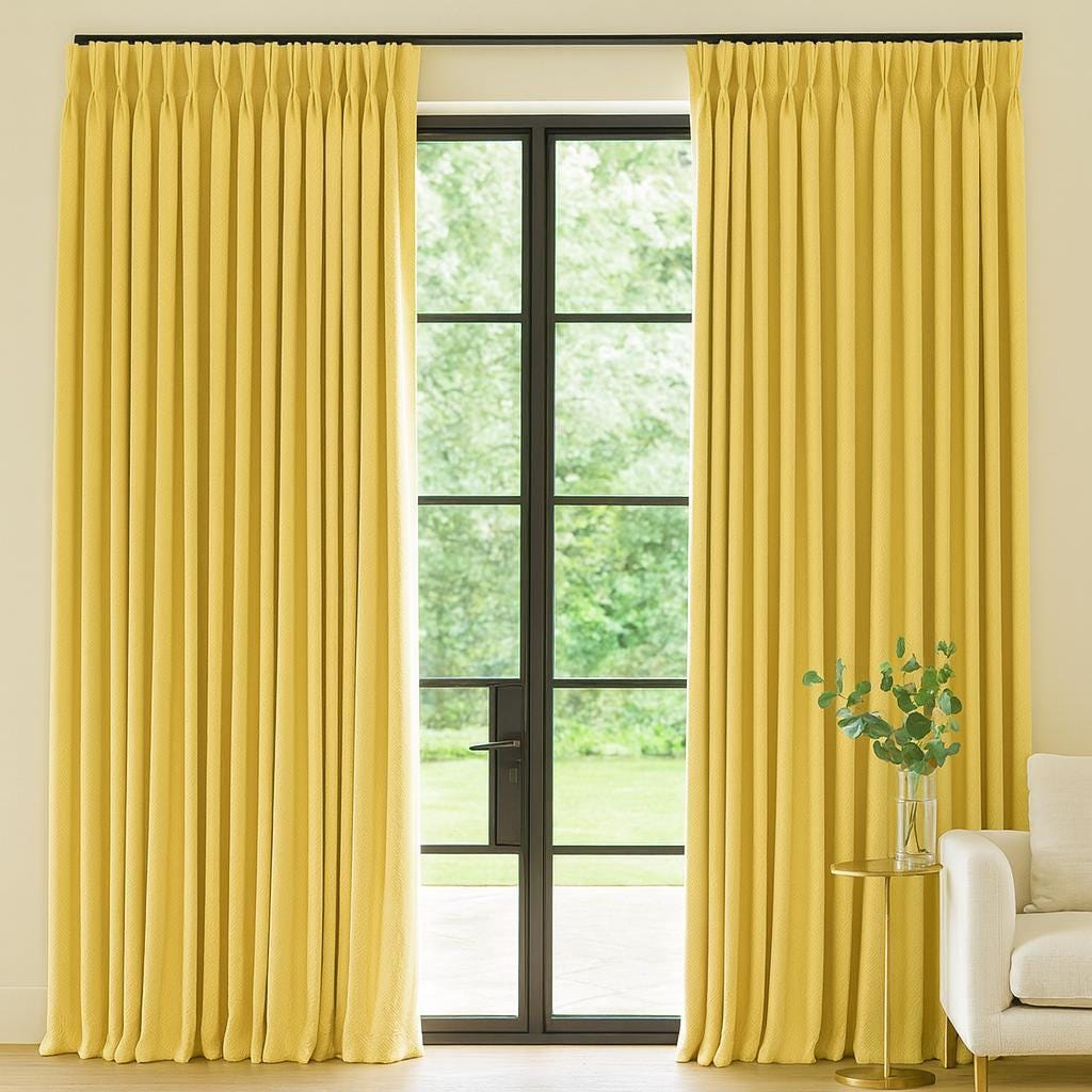 Pinch Pleat Linen Curtains, Buttercup Yellow (Custom Sizes, Blackout or Cotton) — image 6