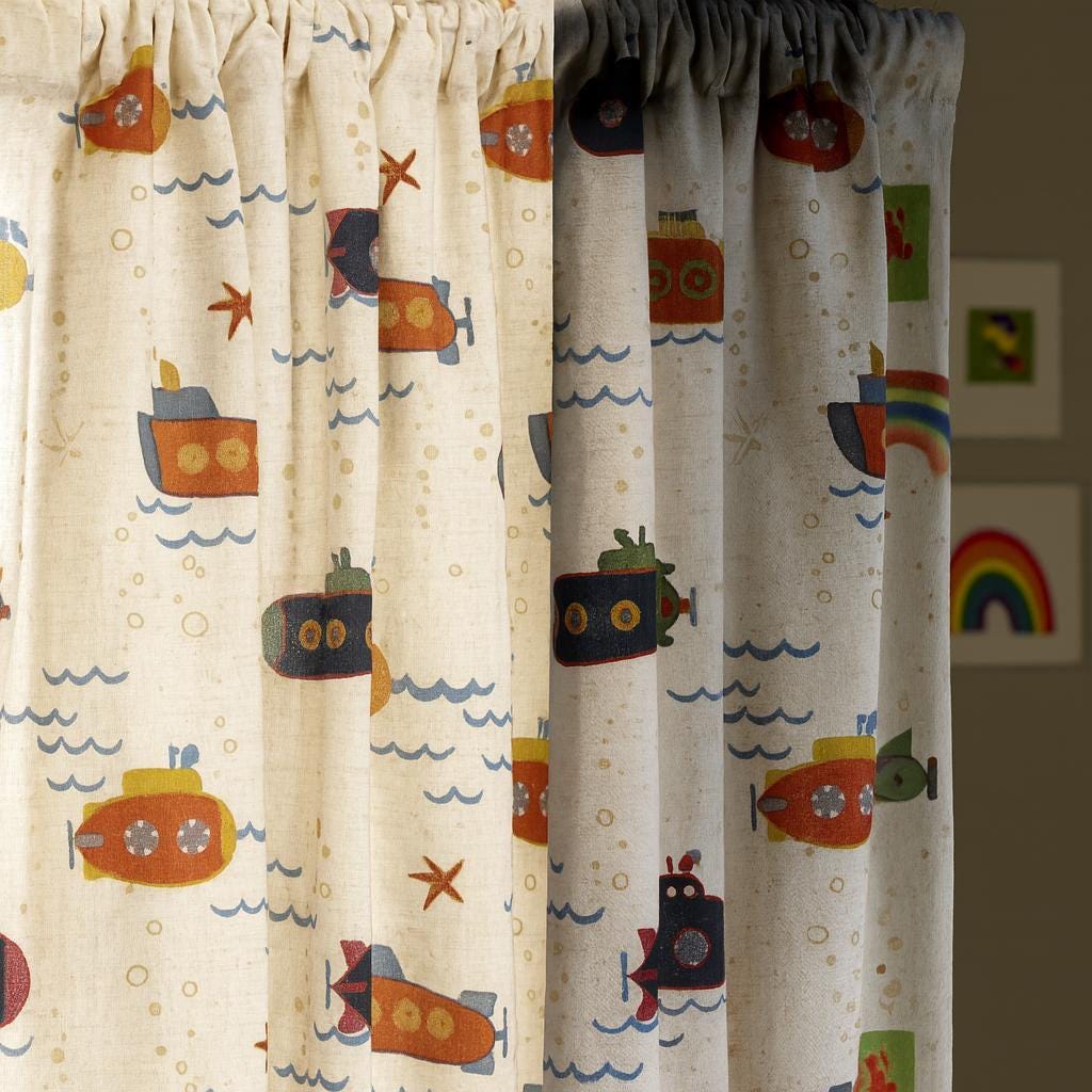 Submarine Linen Curtains, Kids Room Playful Print (Blackout or Light-Filtering) — image 6