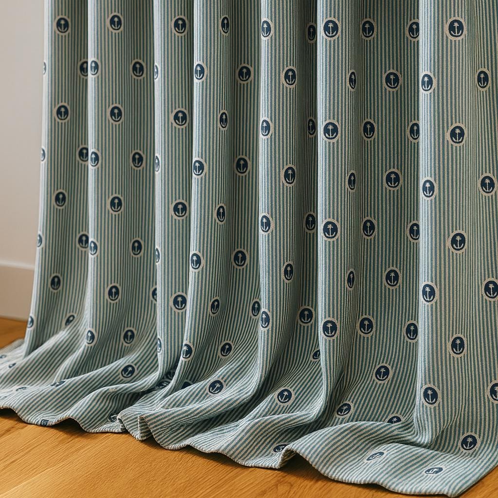 Nautical Anchor Curtains: Organic Cotton Blue Stripe, Kids Blackout — image 3