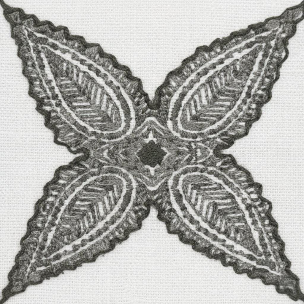 Embroidered Linen Curtain Panels, White with Charcoal Lattice (Custom Lengths) — image 7