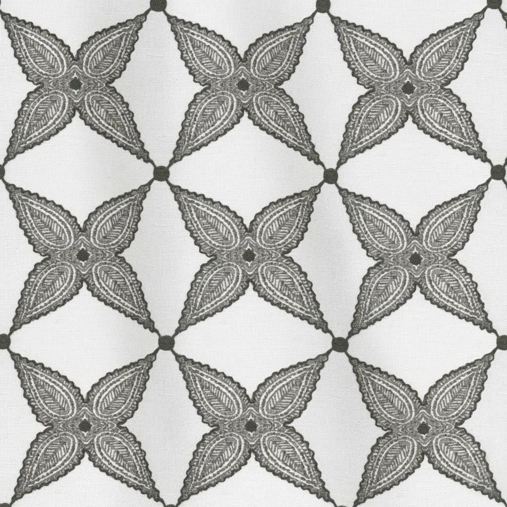 Embroidered Linen Curtain Panels, White with Charcoal Lattice (Custom Lengths) — image 8