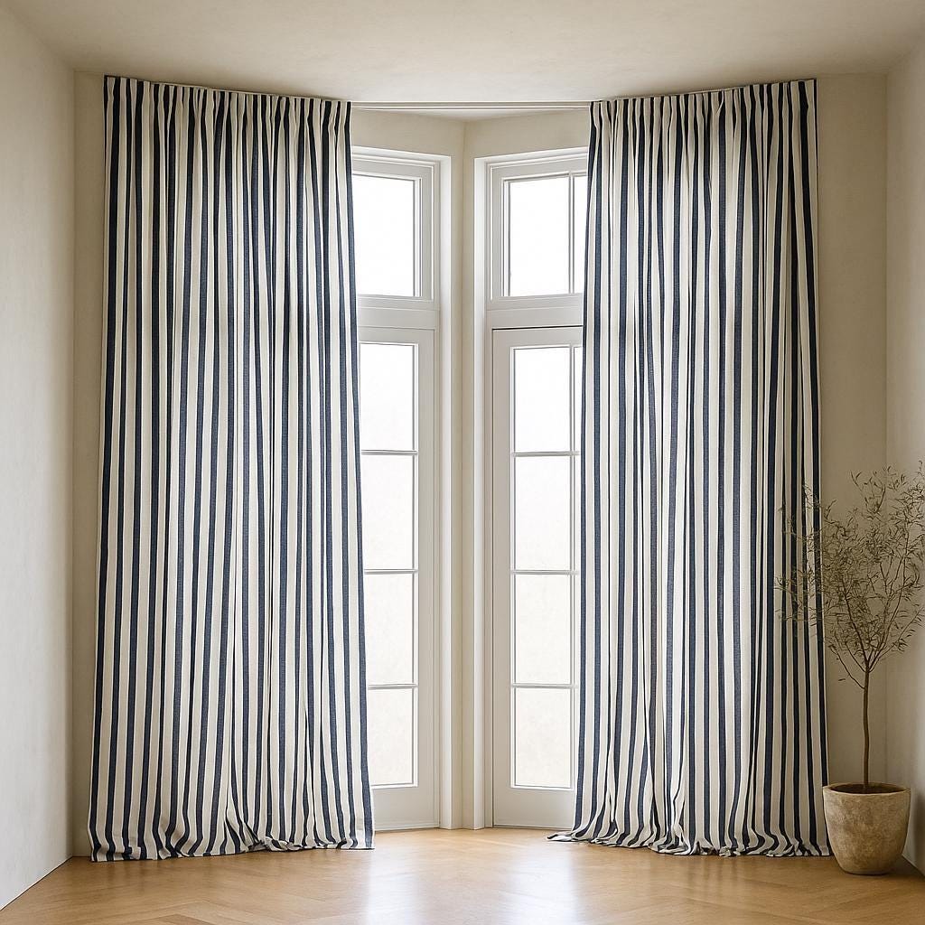 Hand Block Printed Curtains - Organic Cotton, Black & White Stripes — image 4