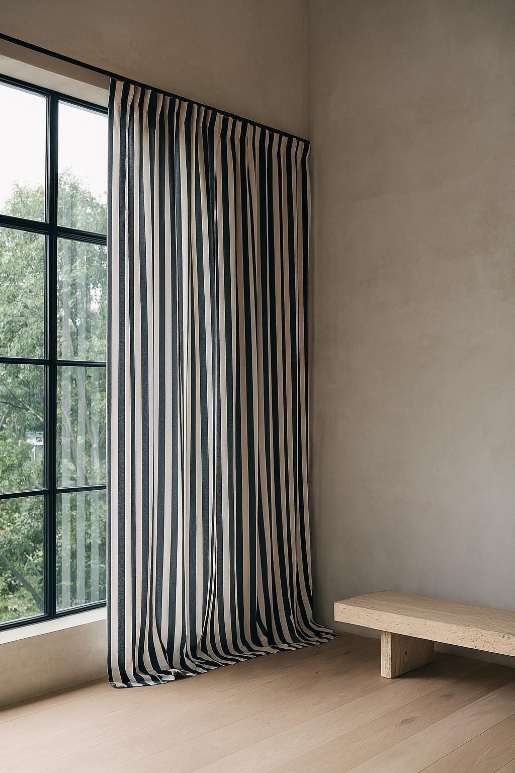 Hand Block Printed Curtains - Organic Cotton, Black & White Stripes — image 5