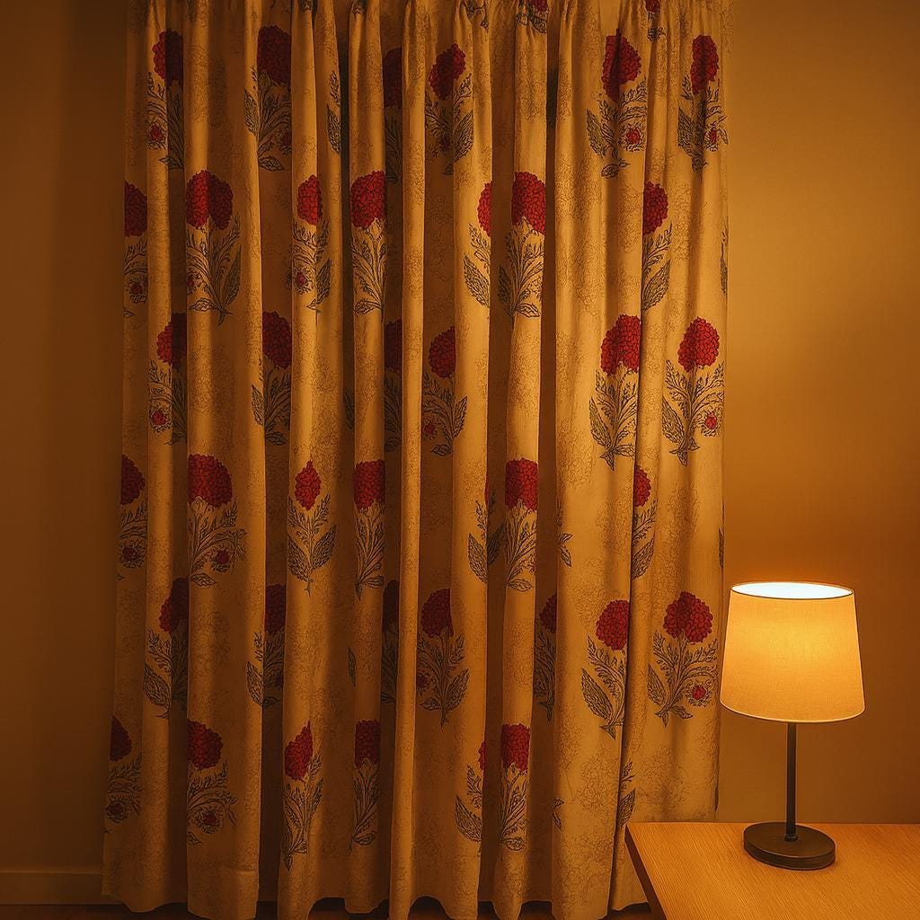 Indian Hand Block Printed Curtains, Red Floral on White (Organic Cotton) — image 7