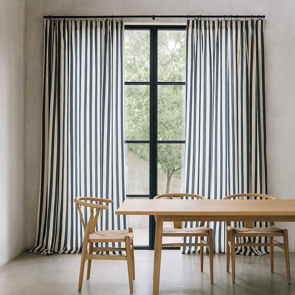 Hand Block Printed Curtains - Organic Cotton, Black & White Stripes — image 8