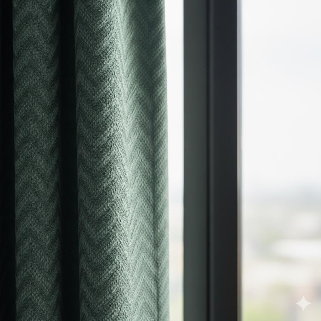 Teal Sea-Green Curtains: Cotton Jacquard Chevron Blackout — image 2