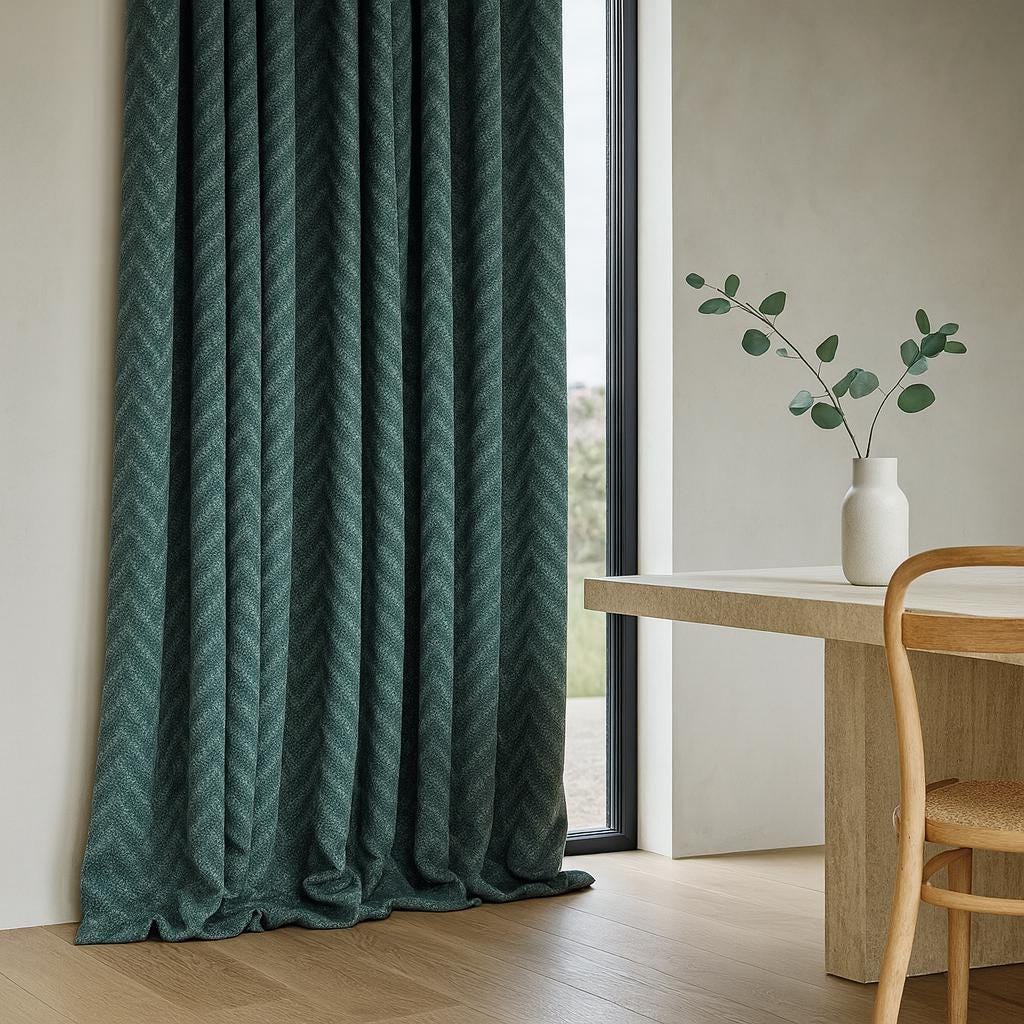 Teal Sea-Green Curtains: Cotton Jacquard Chevron Blackout — image 3