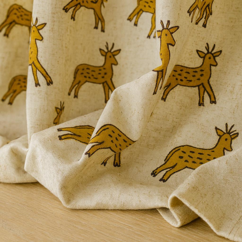Deer Print Curtains: Organic Cotton, Handcrafted (Ivory & Mustard) — image 1
