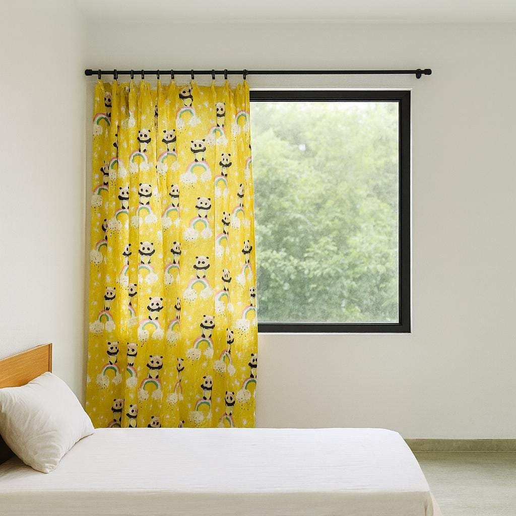 Kids Nursery Curtains: Yellow Panda Rainbow - Organic Cotton — image 4