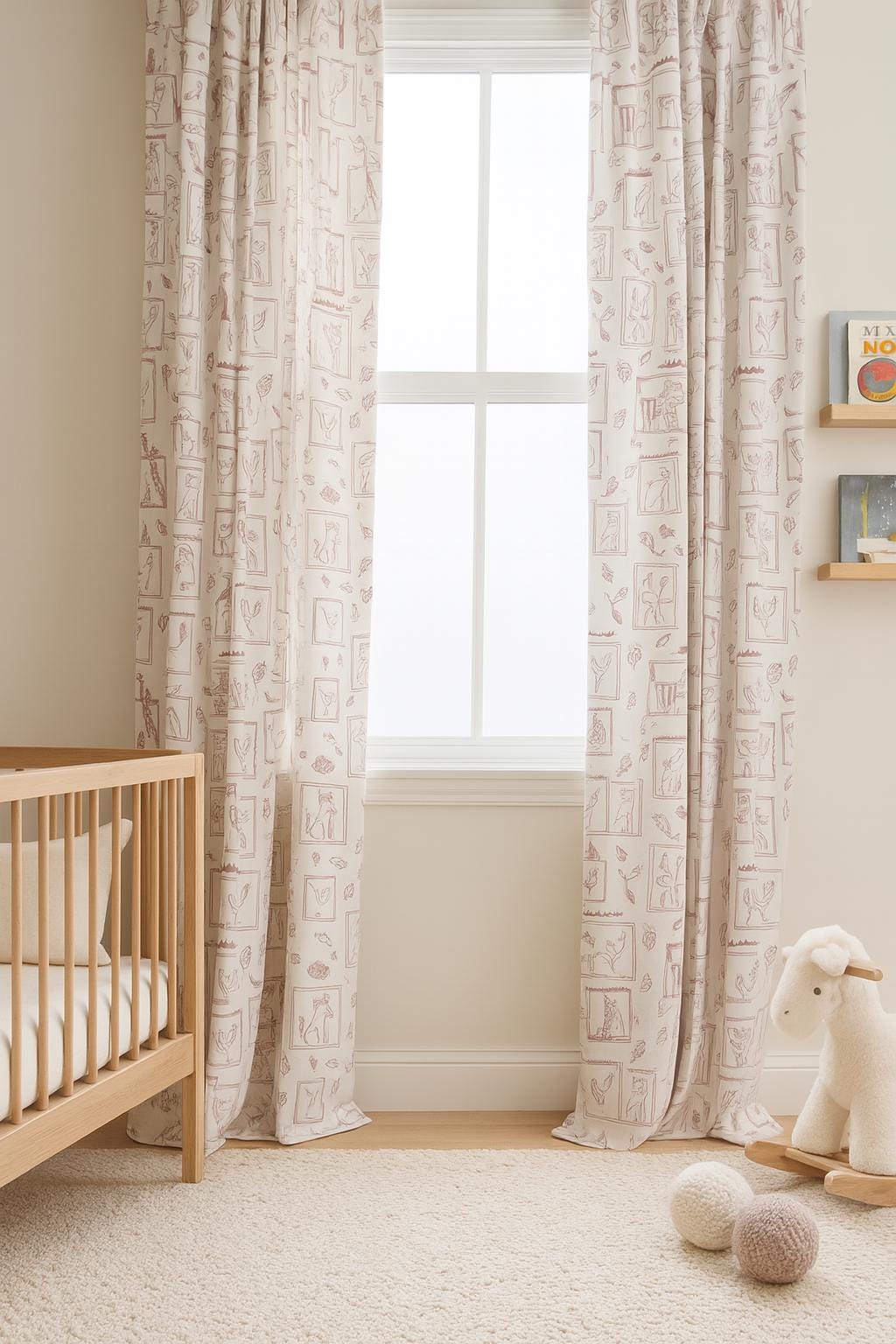 Nursery Linen Curtains, Raspberry Animal Doodles (Custom Sizes, Blackout Liner) — image 4