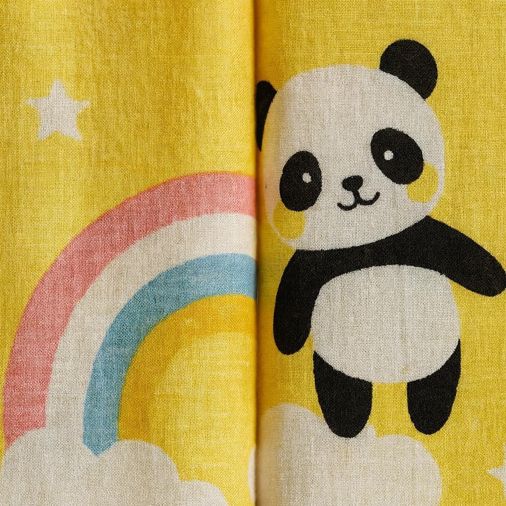 Kids Nursery Curtains: Yellow Panda Rainbow - Organic Cotton — image 5