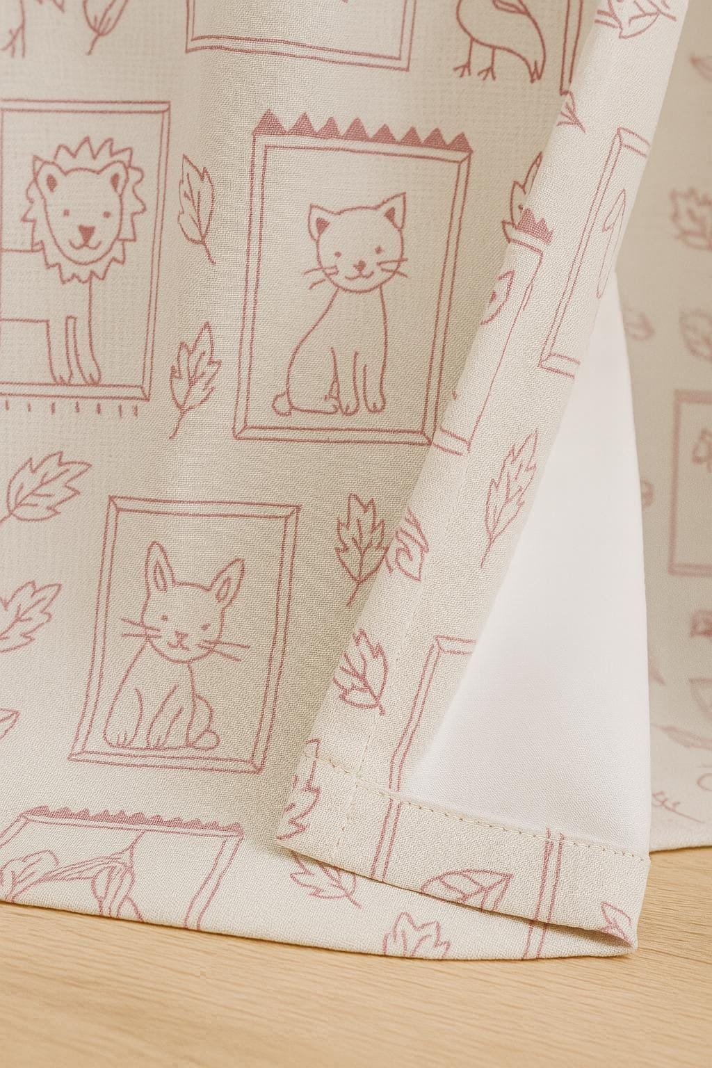 Nursery Linen Curtains, Raspberry Animal Doodles (Custom Sizes, Blackout Liner) — image 5