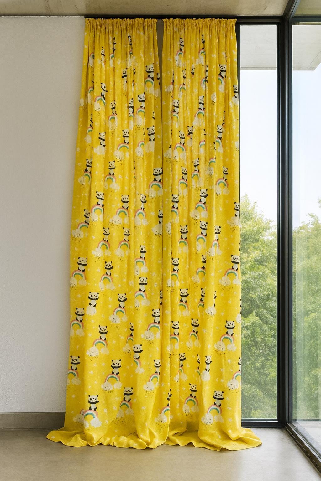 Kids Nursery Curtains: Yellow Panda Rainbow - Organic Cotton — image 7