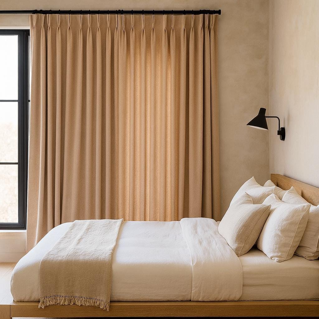 Pinch Pleat Curtains: Buff Linen - Blackout or Cotton Lining — image 1
