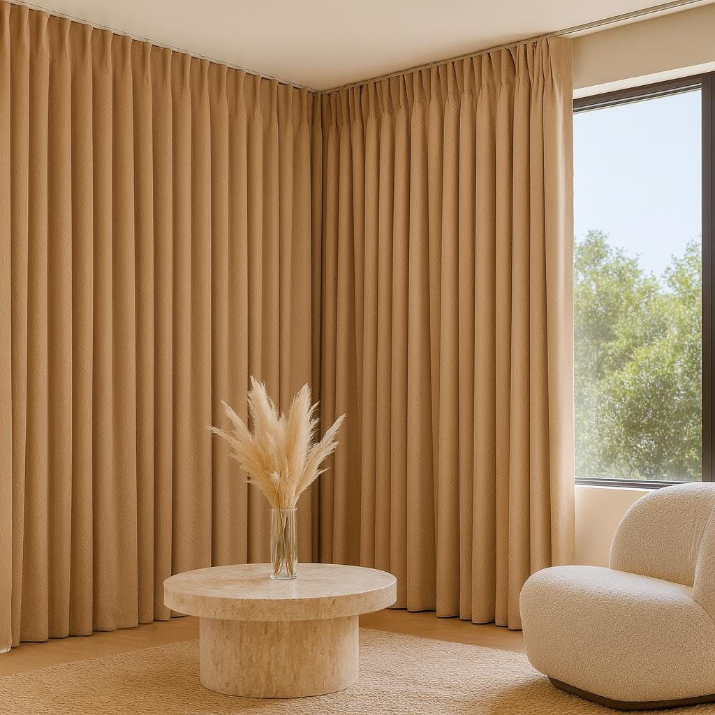 Pinch Pleat Curtains: Buff Linen - Blackout or Cotton Lining — image 5