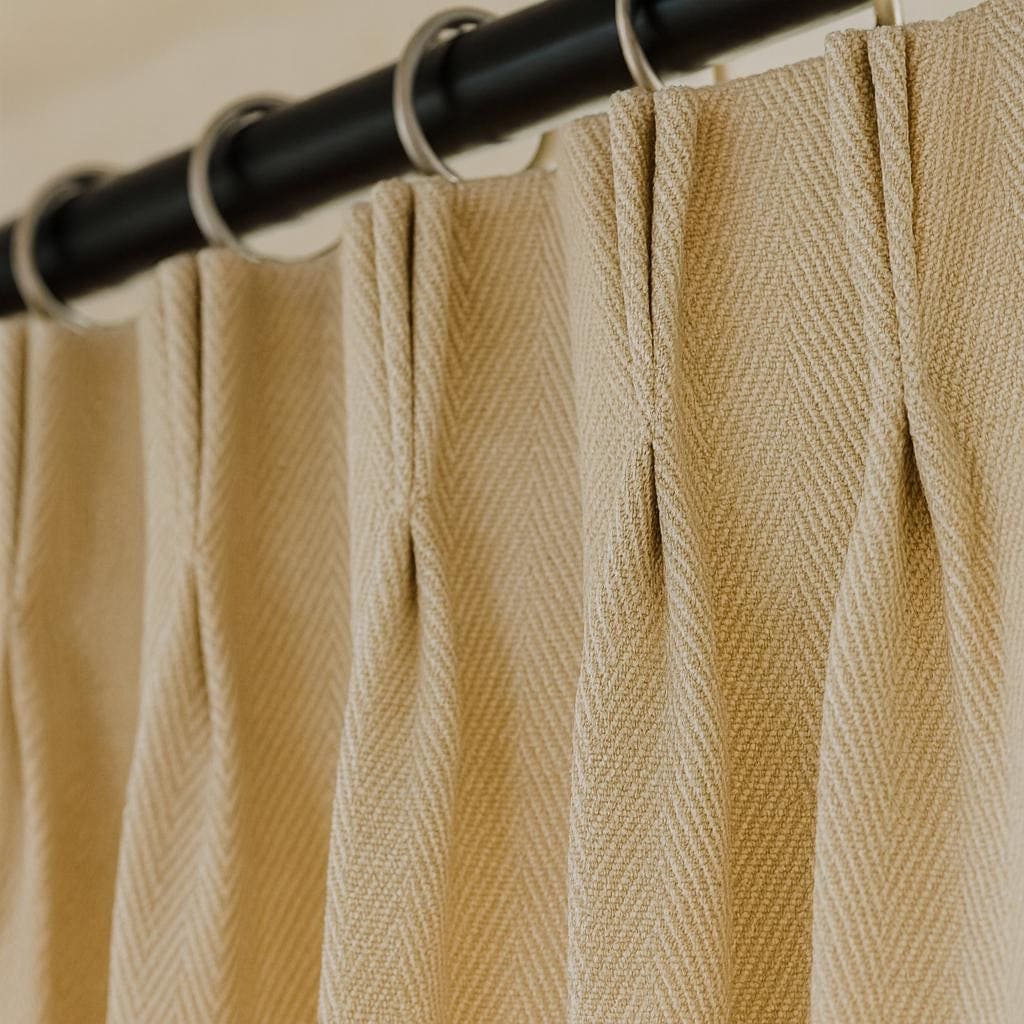 Pinch Pleat Ecru Linen Curtains - Custom Fit with Light or Blackout Liner — image 1