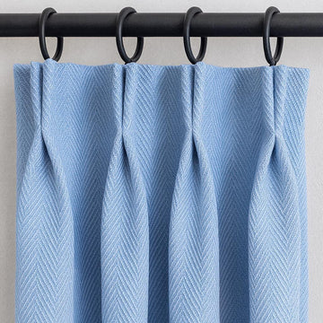 Linen Curtains: Sky Blue Herringbone (Pinch Pleat, Custom Lengths) — image 1