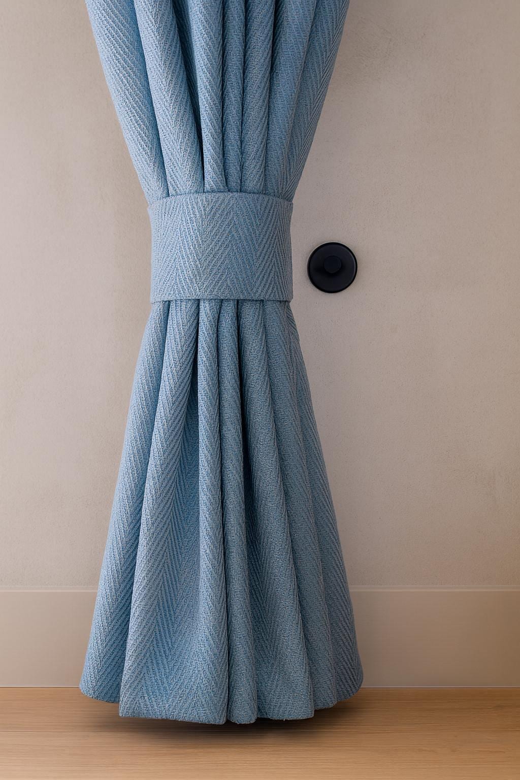 Linen Curtains: Sky Blue Herringbone (Pinch Pleat, Custom Lengths) — image 2