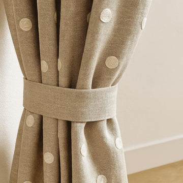 Embroidered Linen Curtains: Greige Polka Dots - Blackout or Light Filtering — image 1