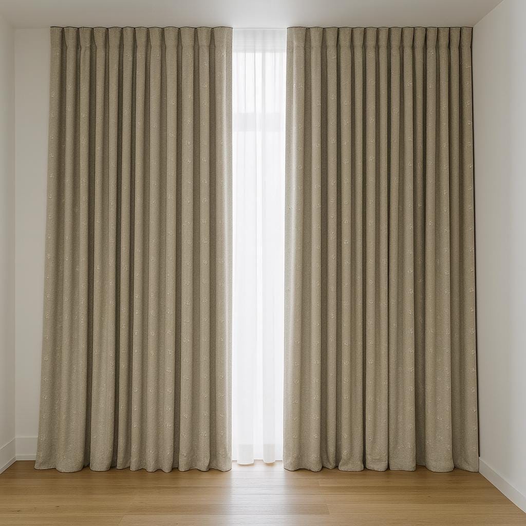 Embroidered Linen Curtains: Greige Polka Dots - Blackout or Light Filtering — image 2