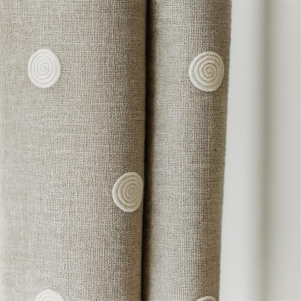 Embroidered Linen Curtains: Greige Polka Dots - Blackout or Light Filtering — image 5