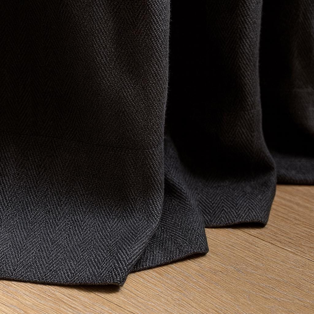 Charcoal Linen Pinch Pleat Curtains, Herringbone Chevron (Custom Widths 25-100in) — image 5