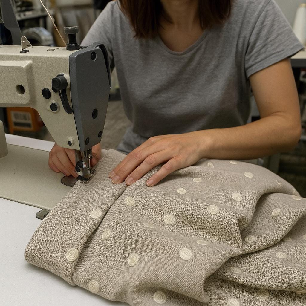 Embroidered Linen Curtains: Greige Polka Dots - Blackout or Light Filtering — image 6