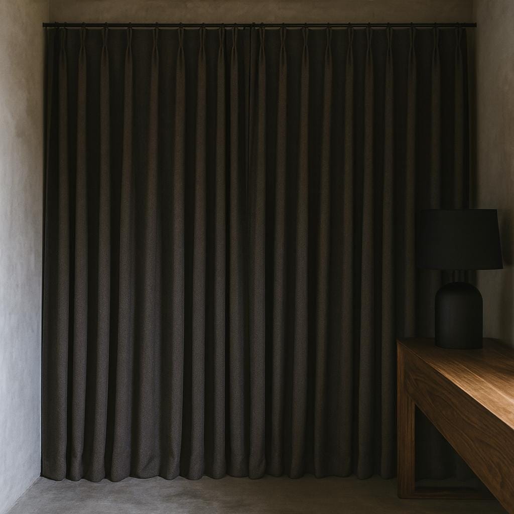 Charcoal Linen Pinch Pleat Curtains, Herringbone Chevron (Custom Widths 25-100in) — image 7