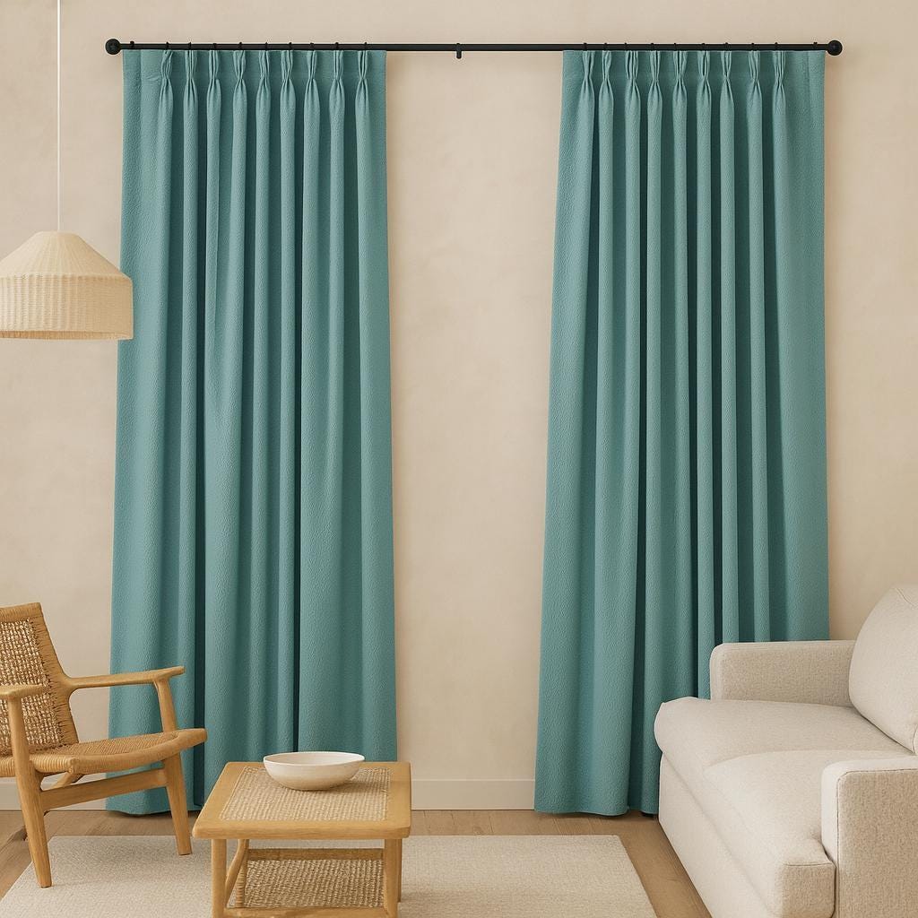 Teal Linen Curtains - Pinch Pleat with Blackout or Cotton Lining — image 7
