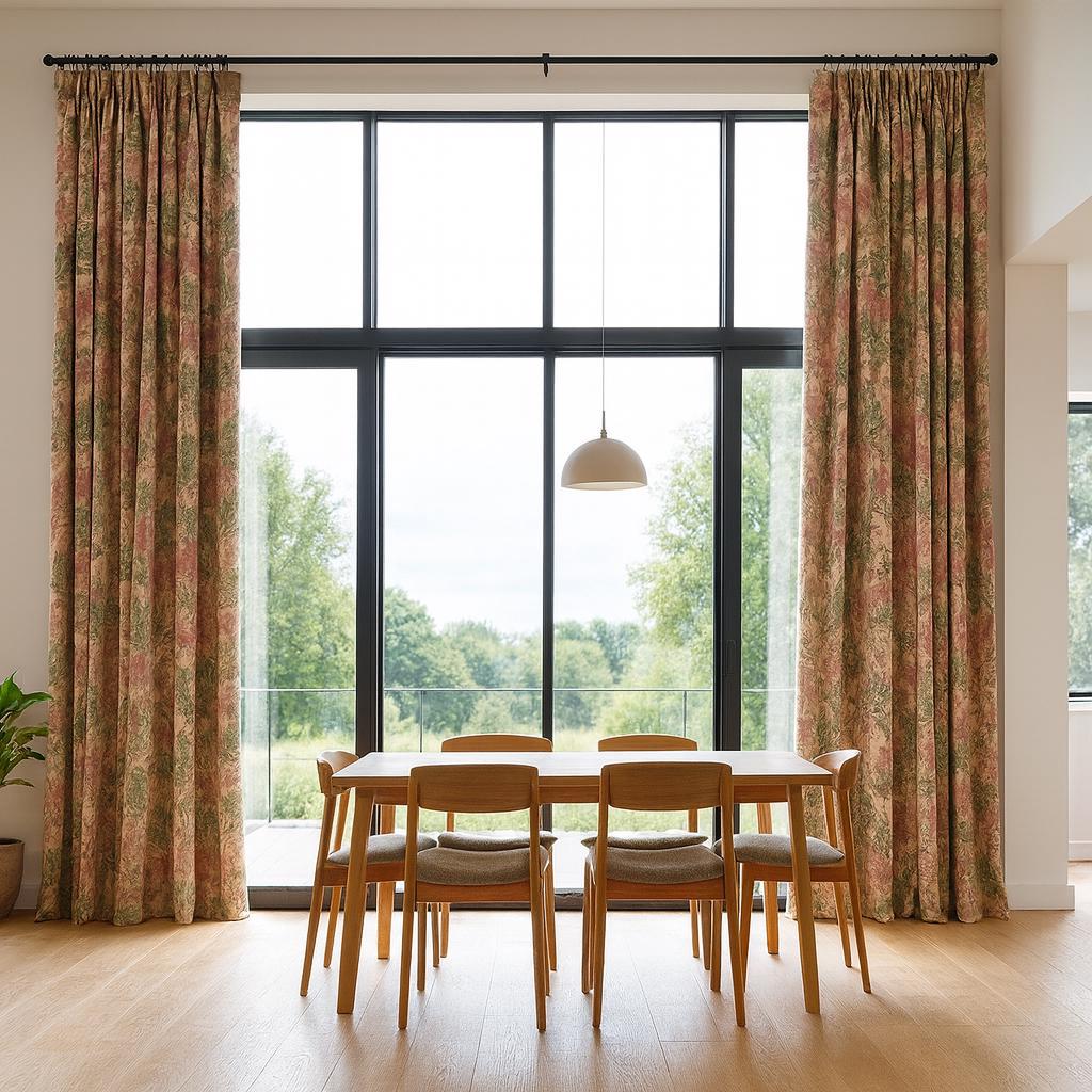 Pinch Pleat Linen Curtains, Sage & Blush Botanical (Blackout or Light-Filtering) — image 3