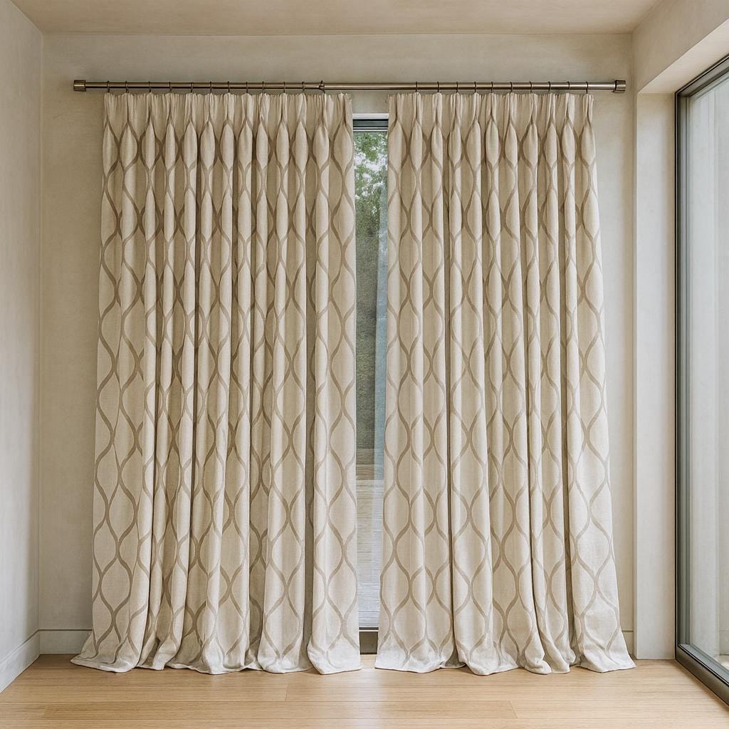 Organic Linen Curtain Panel, Ivory Taupe Ogee Embroidery (Custom Sizes) — image 4