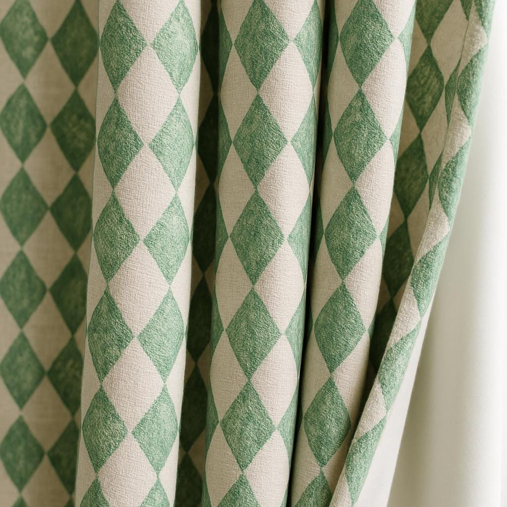 Diamond Pattern Curtains: Sage Green Linen for Kids Rooms (Custom Sizes) — image 1