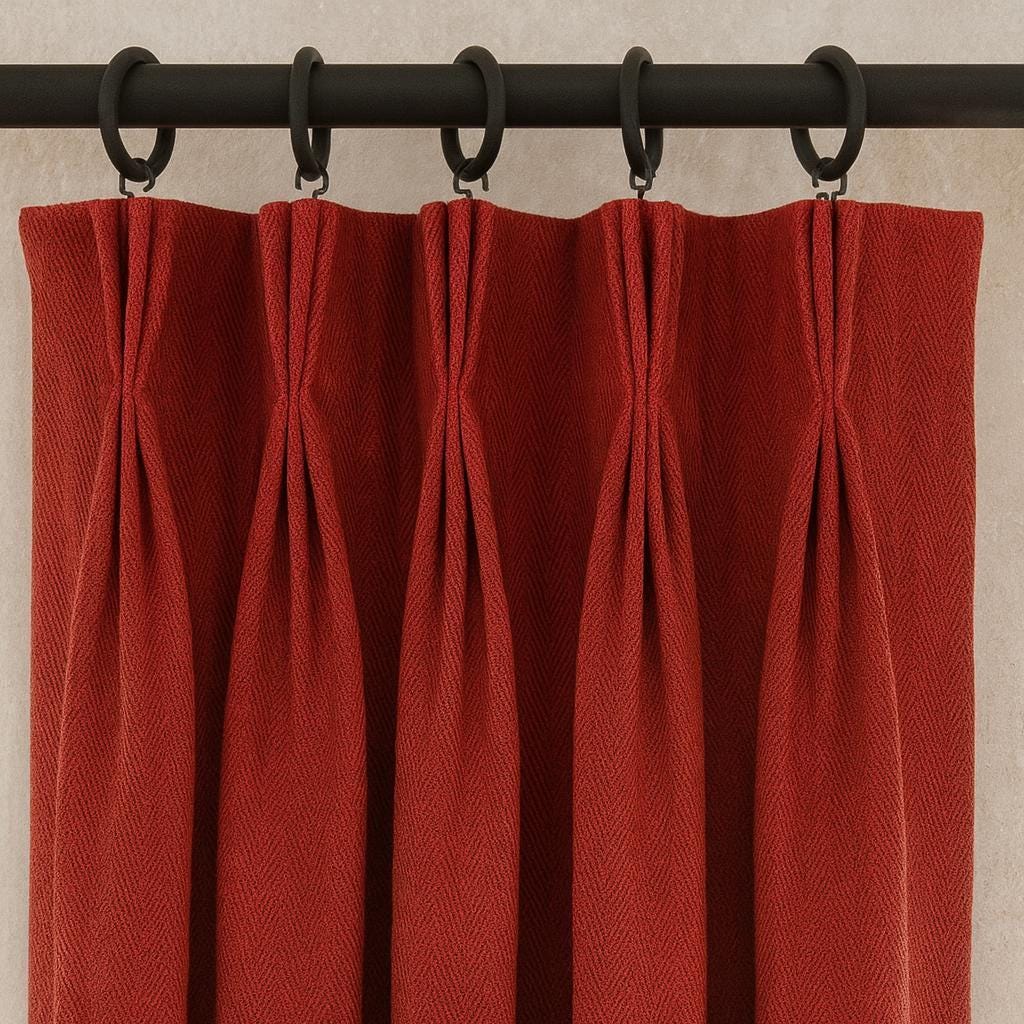 Crimson Linen Curtains, Herringbone Texture (Pinch Pleat, Custom Lengths) — image 1