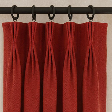 Crimson Linen Curtains, Herringbone Texture (Pinch Pleat, Custom Lengths) — image 1