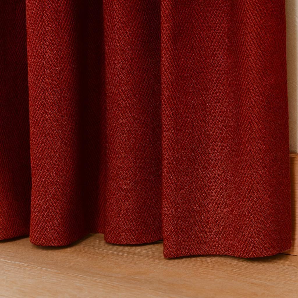 Crimson Linen Curtains, Herringbone Texture (Pinch Pleat, Custom Lengths) — image 3
