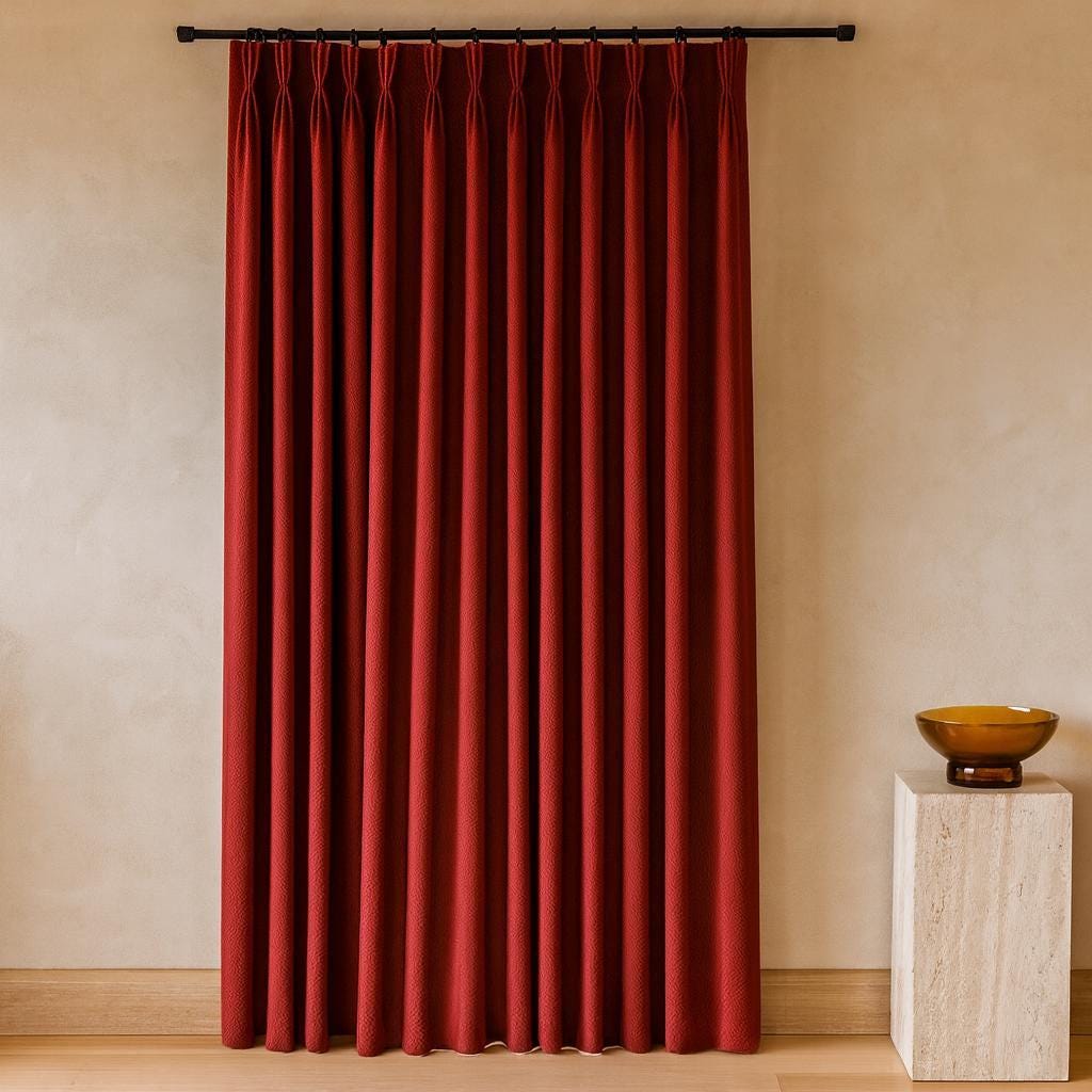 Crimson Linen Curtains, Herringbone Texture (Pinch Pleat, Custom Lengths) — image 5