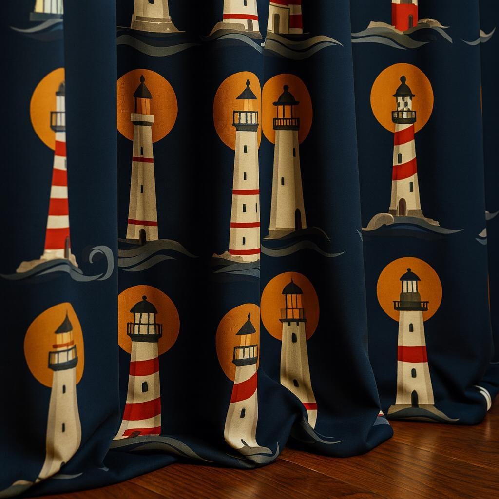 Kids' Lighthouse Curtains: Navy Blue Organic Cotton - Blackout or Light-Filtering — image 5