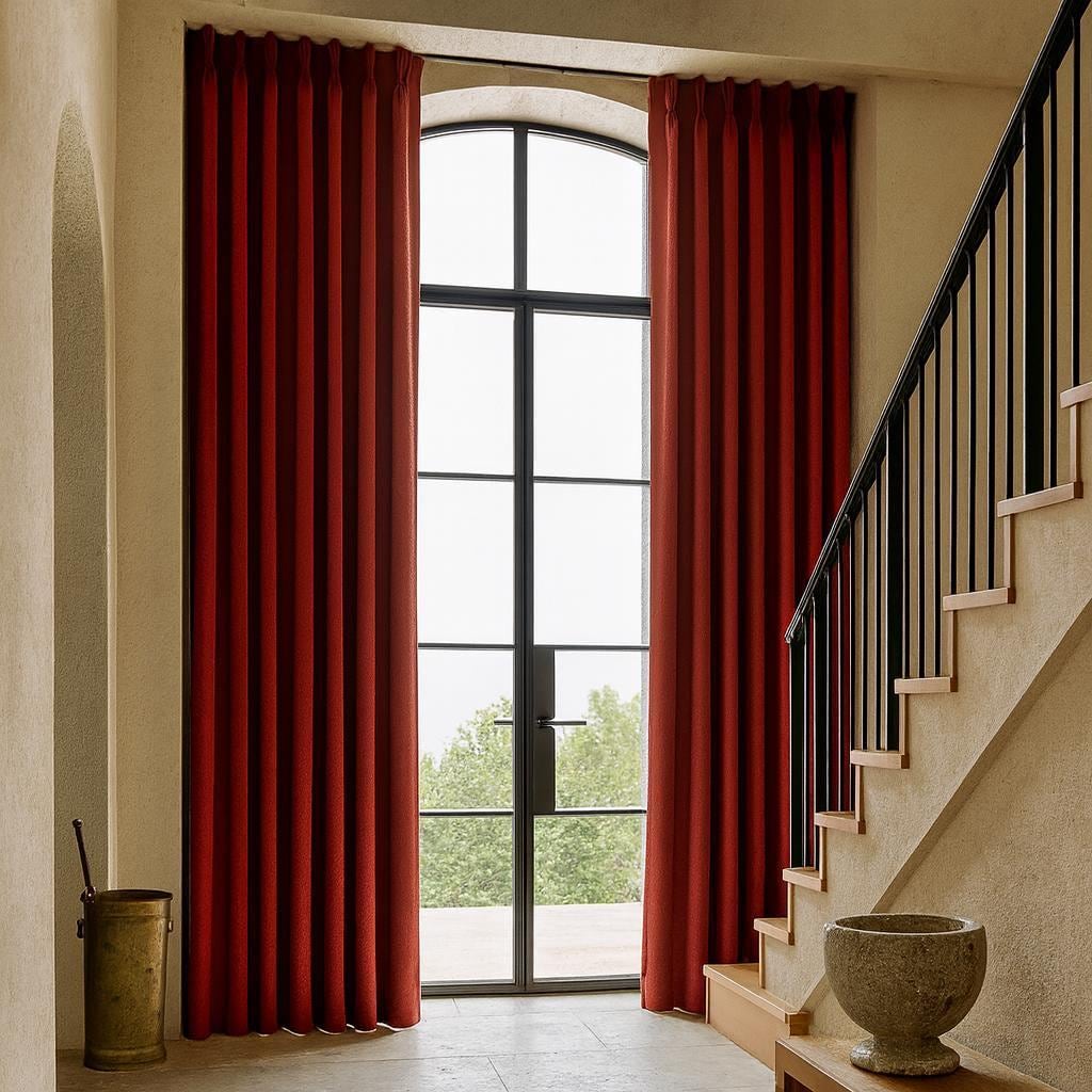 Crimson Linen Curtains, Herringbone Texture (Pinch Pleat, Custom Lengths) — image 7