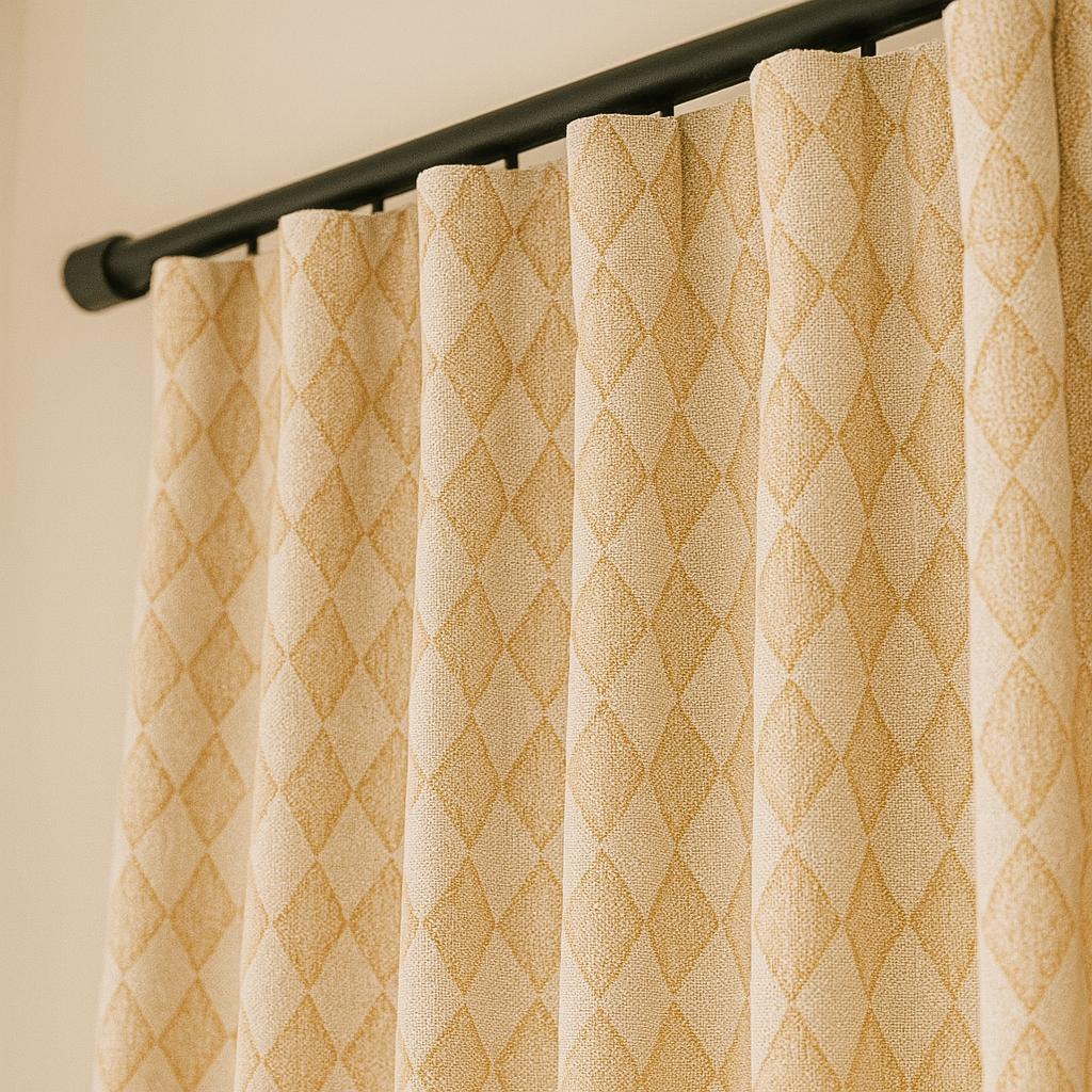 Kids Nursery Curtains: Beige Diamond Print Linen - Blackout or Cotton Liner — image 2