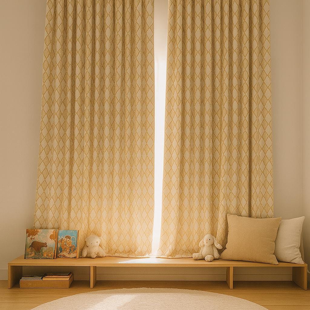 Kids Nursery Curtains: Beige Diamond Print Linen - Blackout or Cotton Liner — image 5