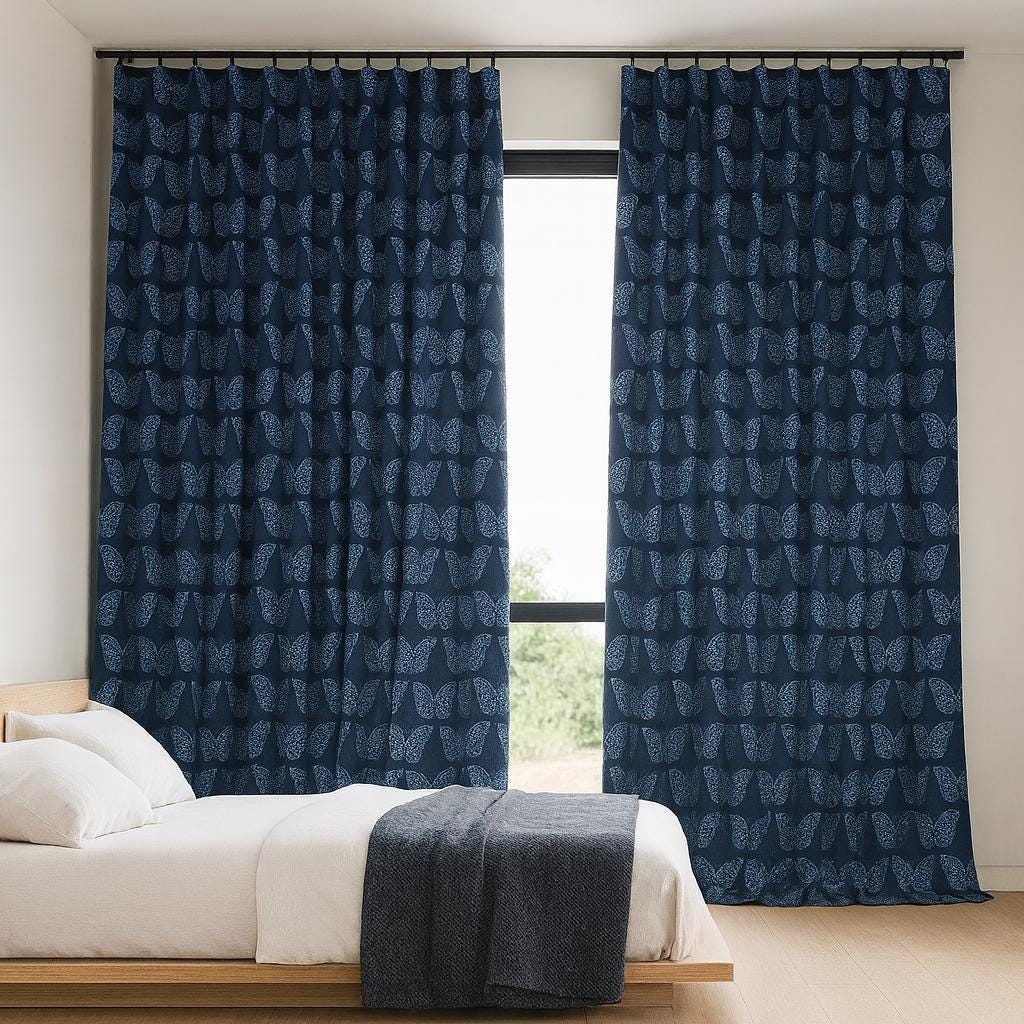 Butterfly Curtains Organic Cotton: Navy Blue Hand Block Print — image 5