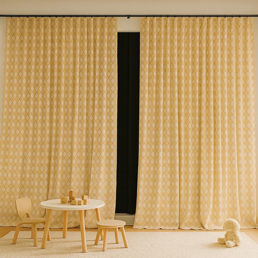 Kids Nursery Curtains: Beige Diamond Print Linen - Blackout or Cotton Liner — image 8