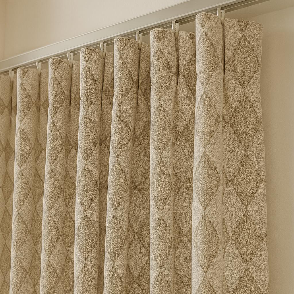 Linen Curtains: Neutral Taupe Diamond Pattern - Organic Cotton or Blackout — image 1