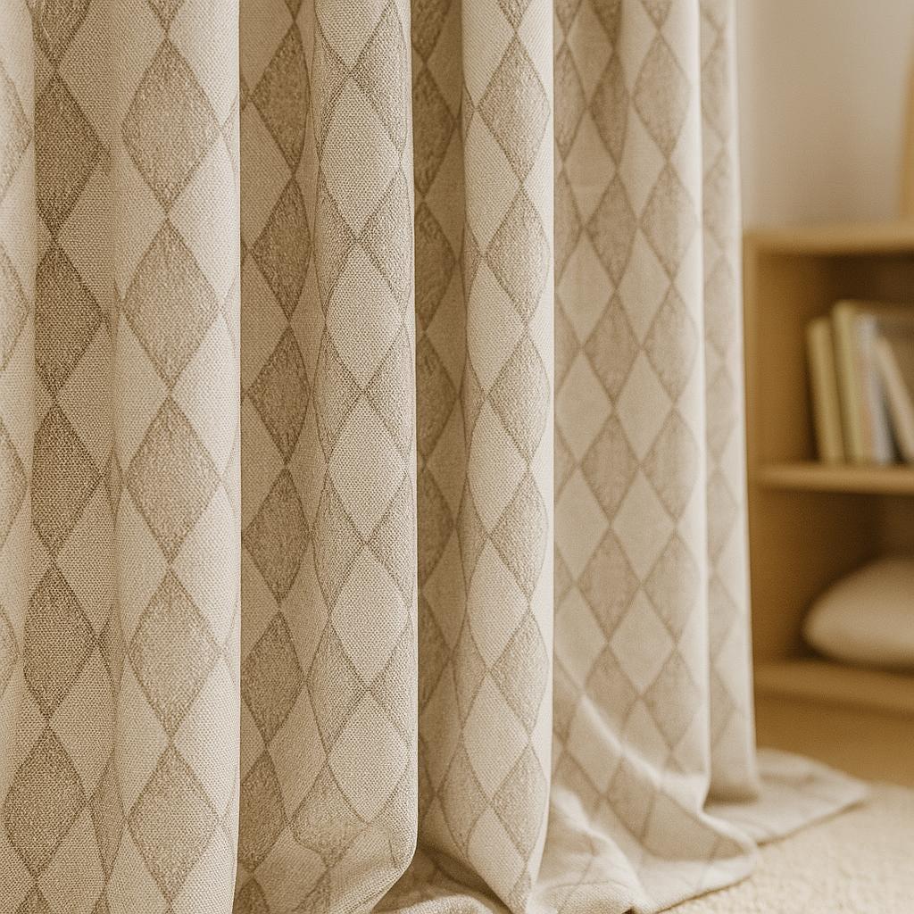Linen Curtains: Neutral Taupe Diamond Pattern - Organic Cotton or Blackout — image 4