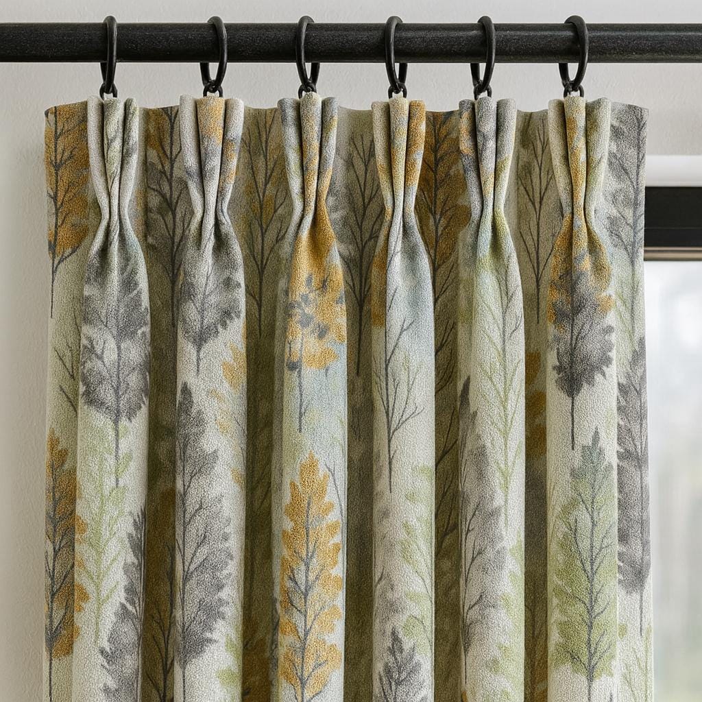 Pinch Pleat Curtains: Organic Linen Watercolor Trees (Custom Sizes Available) — image 1