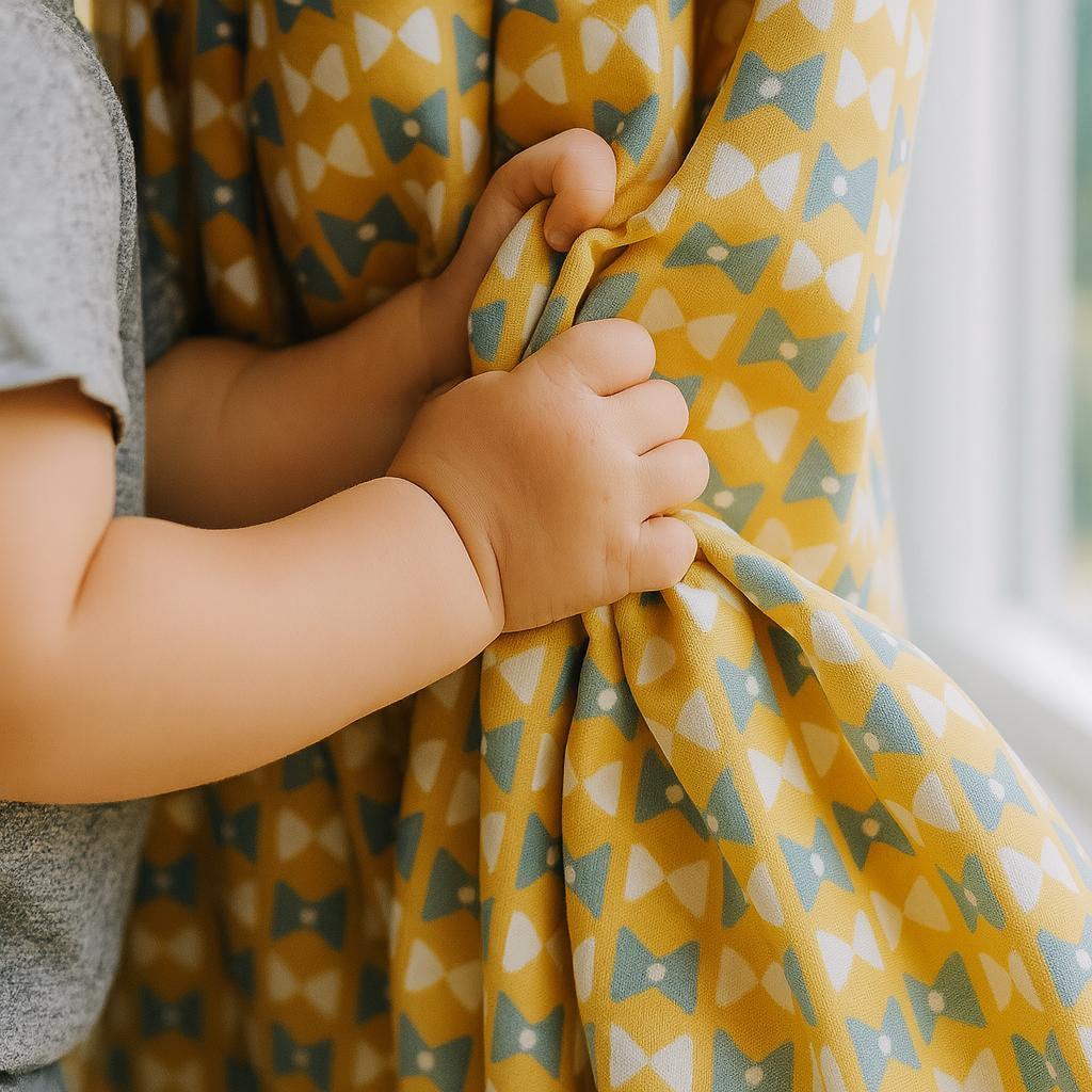Organic Cotton Kids Curtains, Yellow Bow & Dot Print (Custom Sizes, 4 Heading Styles) — image 1