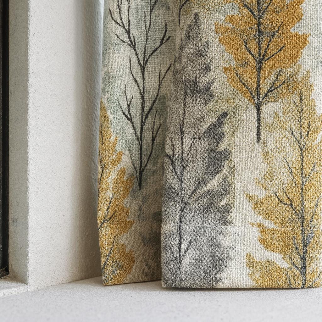 Pinch Pleat Curtains: Organic Linen Watercolor Trees (Custom Sizes Available) — image 1