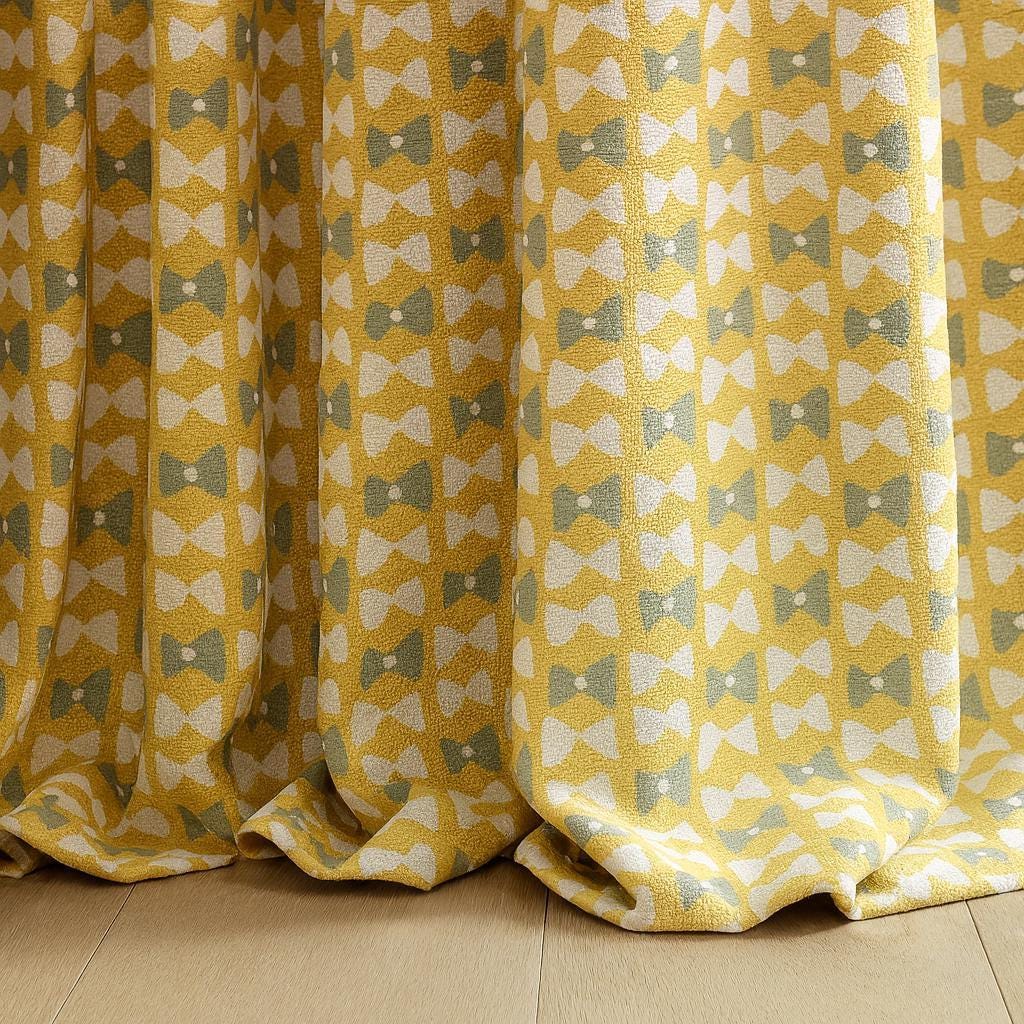 Organic Cotton Kids Curtains, Yellow Bow & Dot Print (Custom Sizes, 4 Heading Styles) — image 2